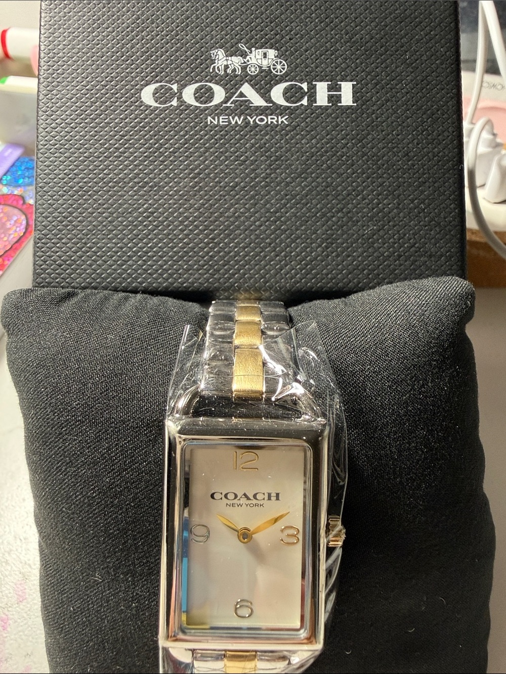 Coach Two-Tone Silver and Gold Rectangular Bracelet Watch
